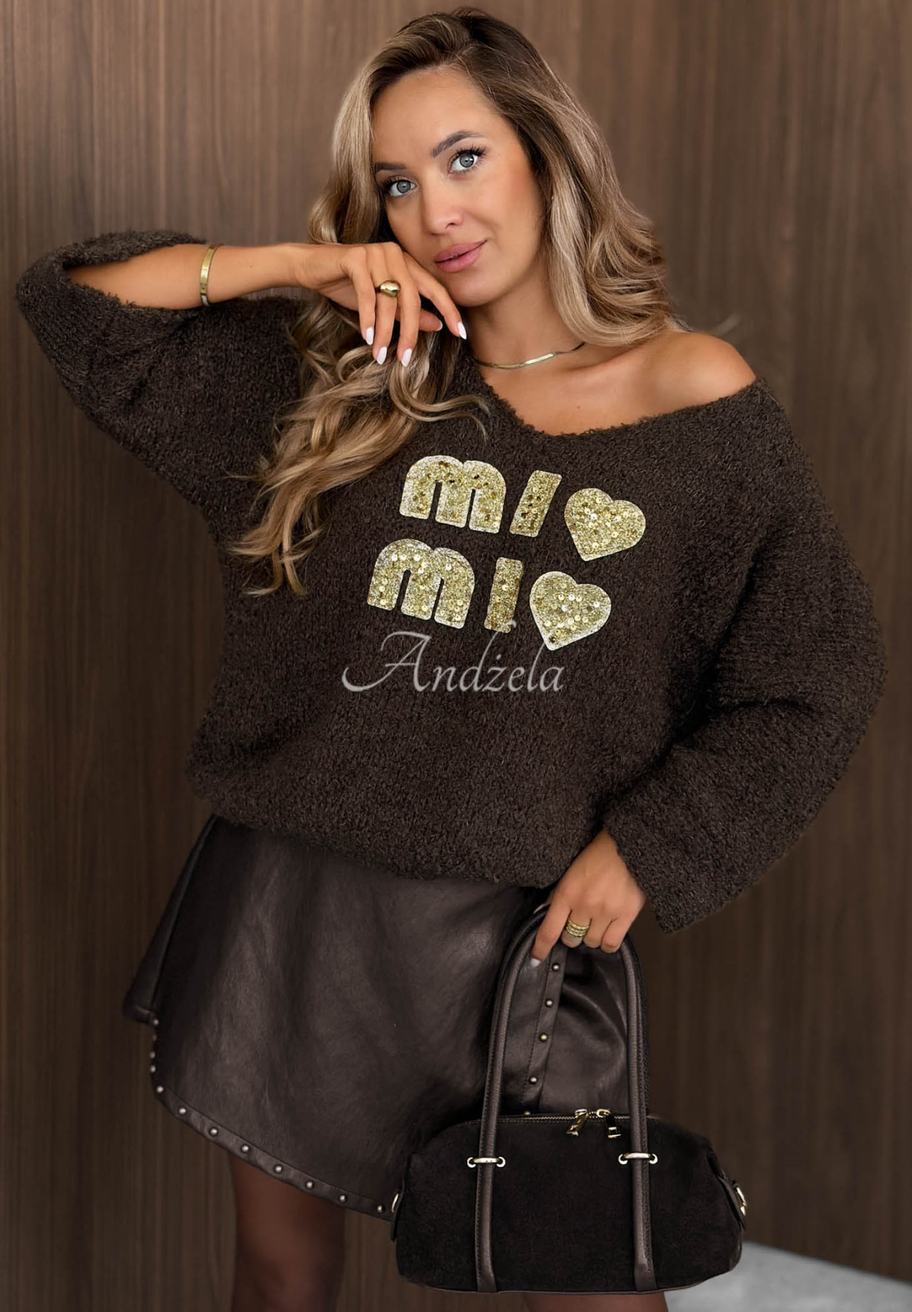 Weicher Pullover aus Mohair und Wolle Mi Mio Schokoladenbraun