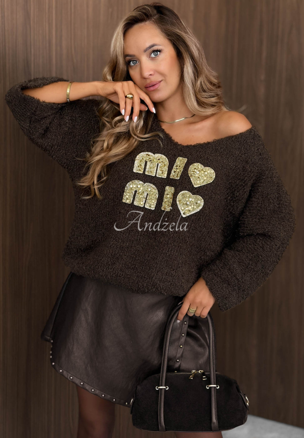 Weicher Pullover aus Mohair und Wolle Mi Mio Schokoladenbraun