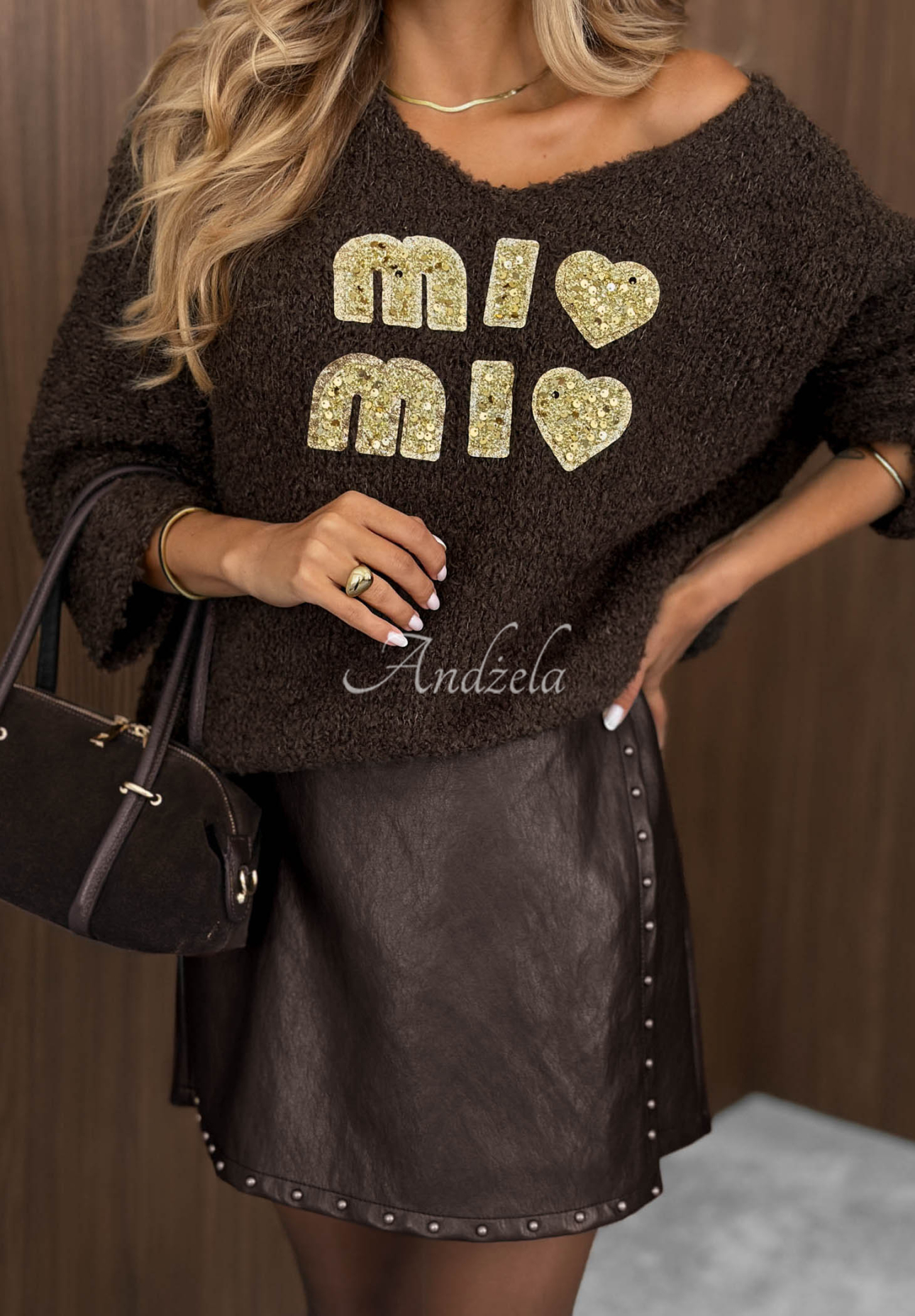 Weicher Pullover aus Mohair und Wolle Mi Mio Schokoladenbraun