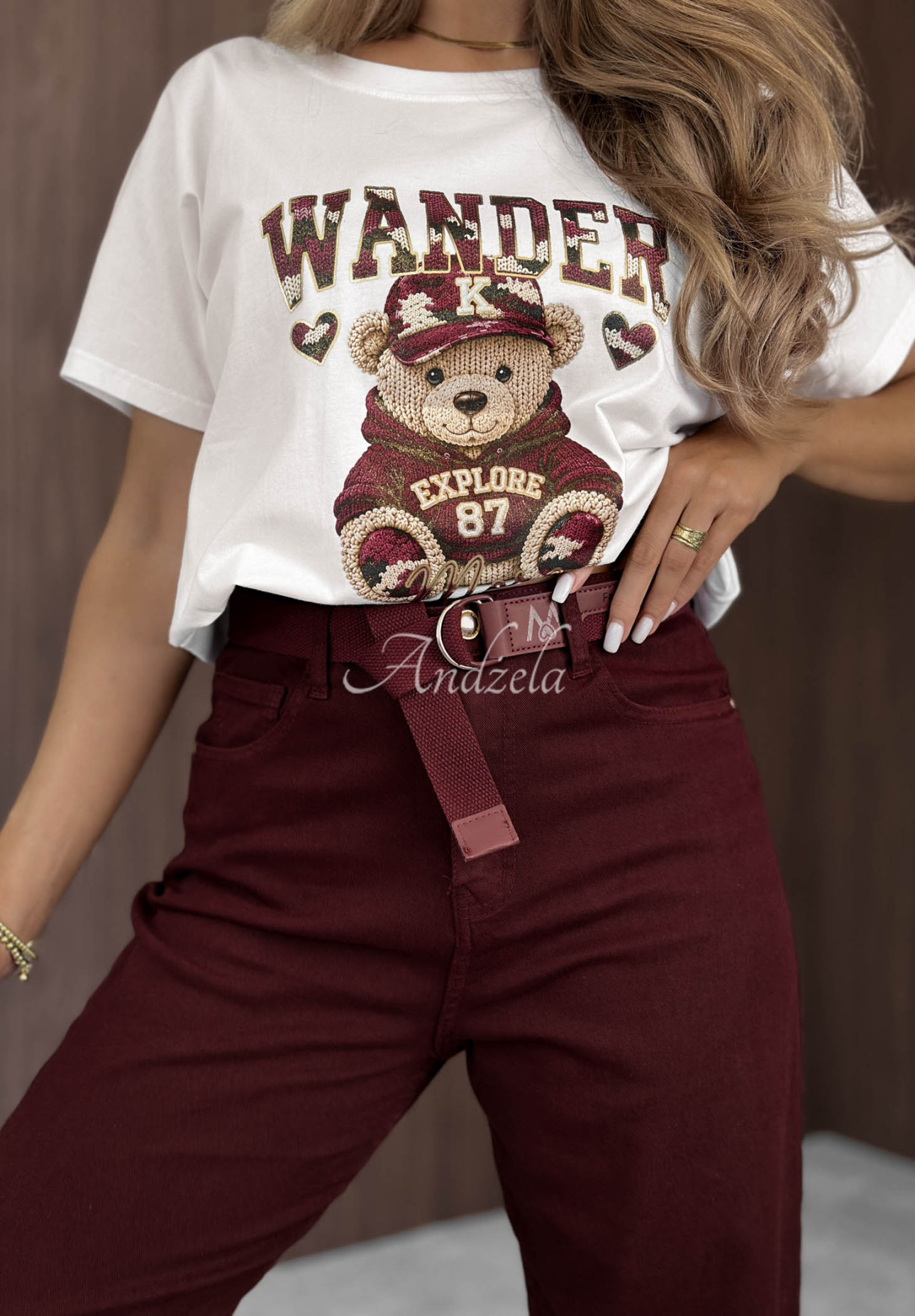 Baumwoll-T-Shirt mit Aufdruck Wander Bear Ecru