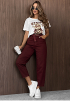 Hose Jeans balloon z paskiem Give Me Time Burgunderrot
