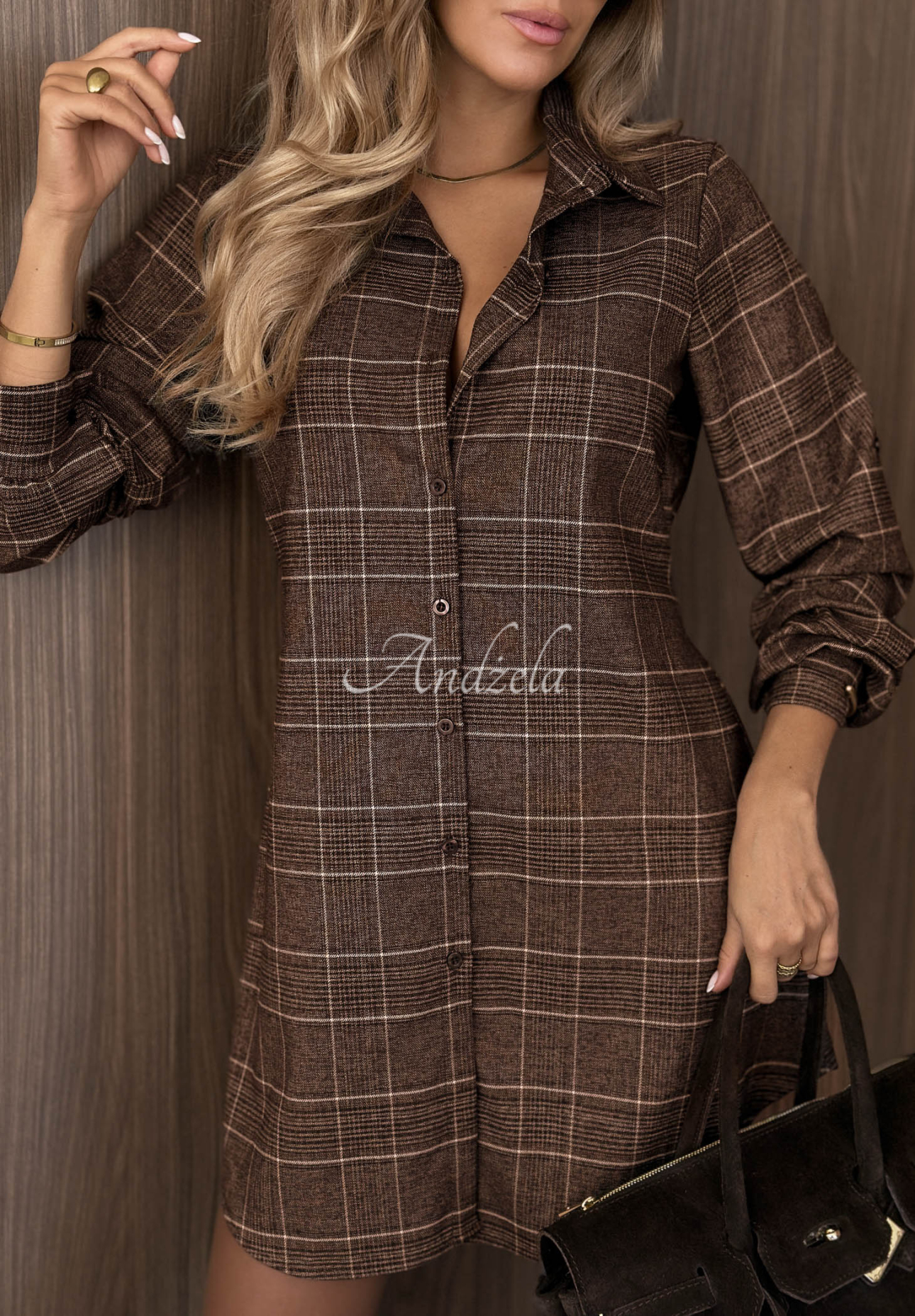 Hemdkleid mit Karomuster Quiet Energy Schokoladenbraun