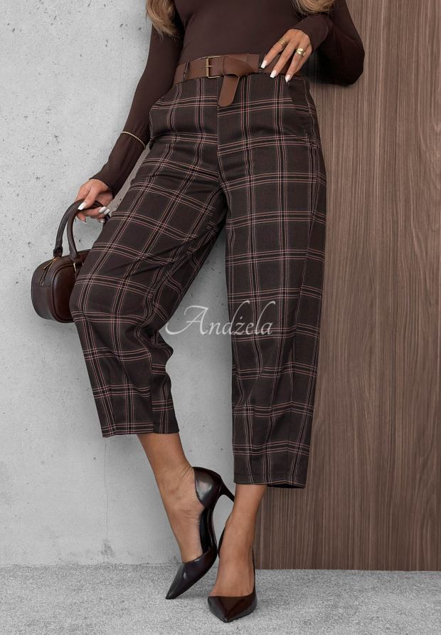 Karierte Stoffhose mit Viskose Warm Desire Schokoladenbraun