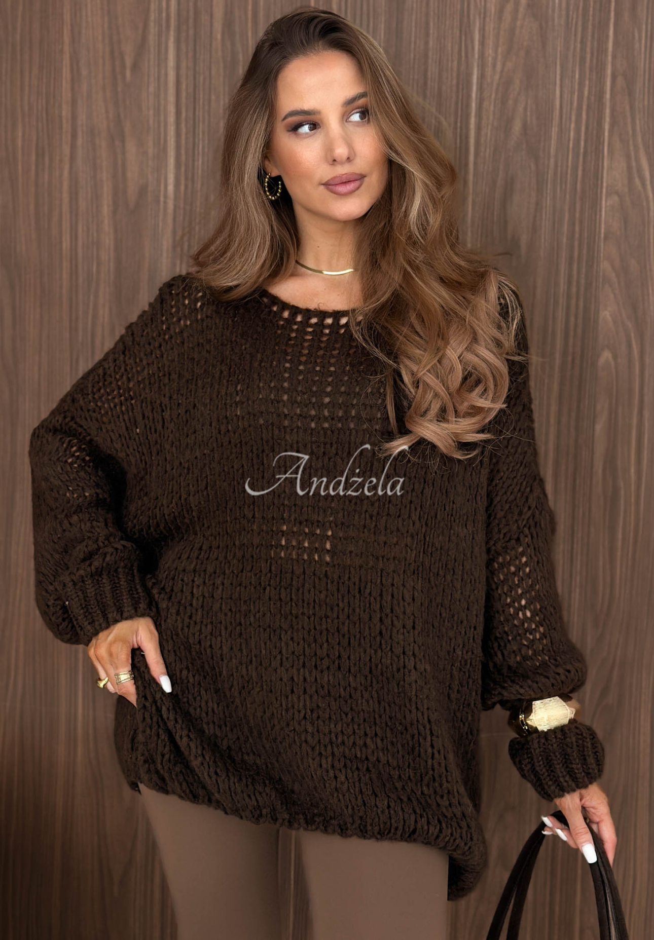 Weicher Oversize Pullover aus Wolle und Viskose Sugar Babe Schokoladenbraun
