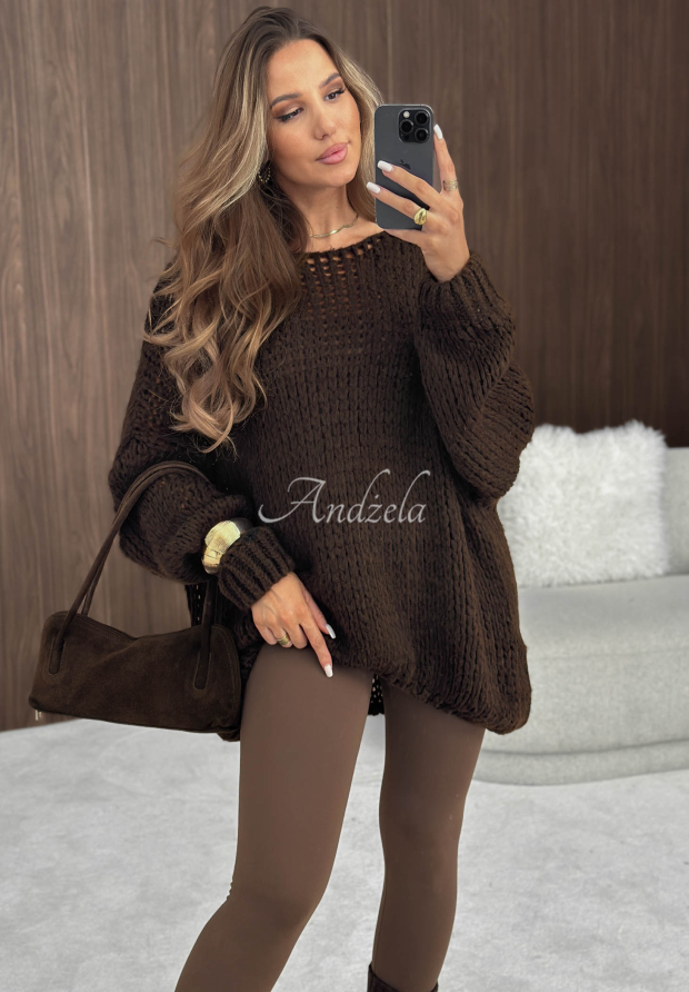 Weicher Oversize Pullover aus Wolle und Viskose Sugar Babe Schokoladenbraun
