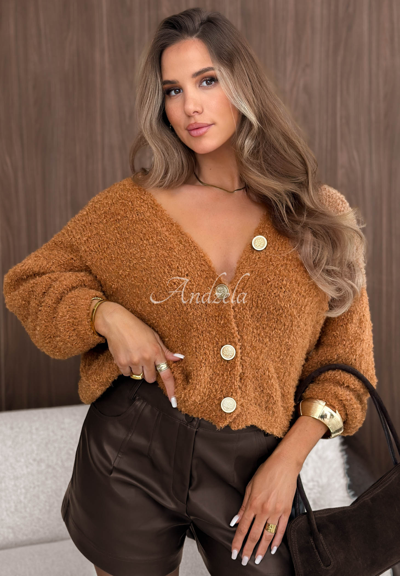 Kurzer Cardigan aus Wolle und Mohair Rainy Caramel Camel