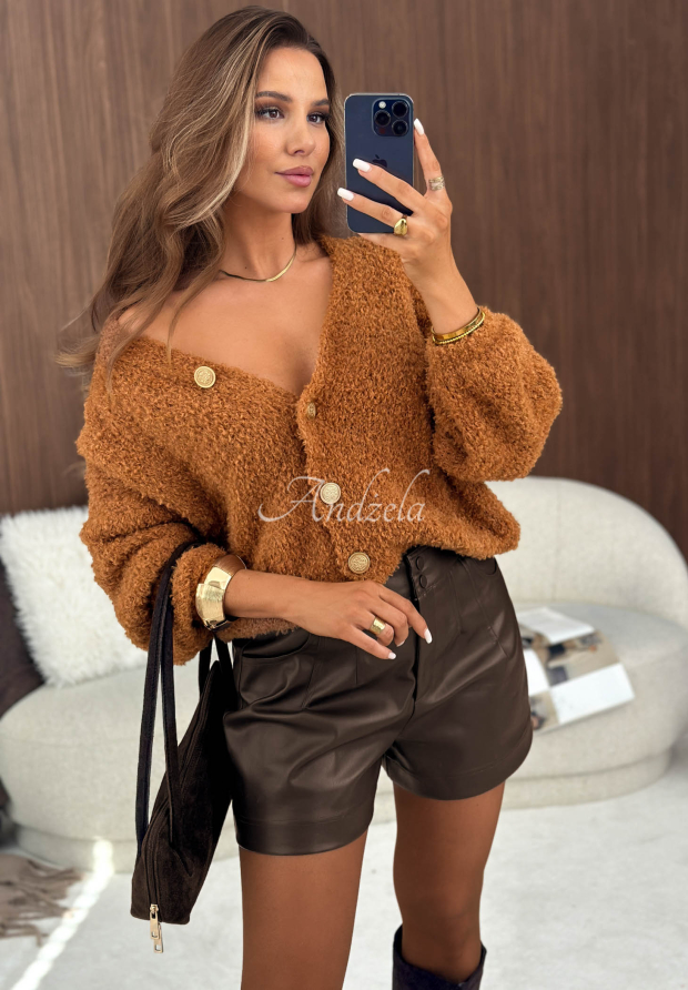 Kurzer Cardigan aus Wolle und Mohair Rainy Caramel Camel