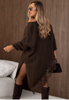 Asymmetrischer Spitzenpullover aus Wolle und Viskose Sweet Seduction Schokoladenbraun