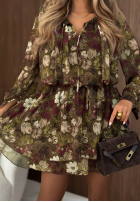 Kwiecista Kleid mini z paskiem Fall Bouquet Schokoladenbraun