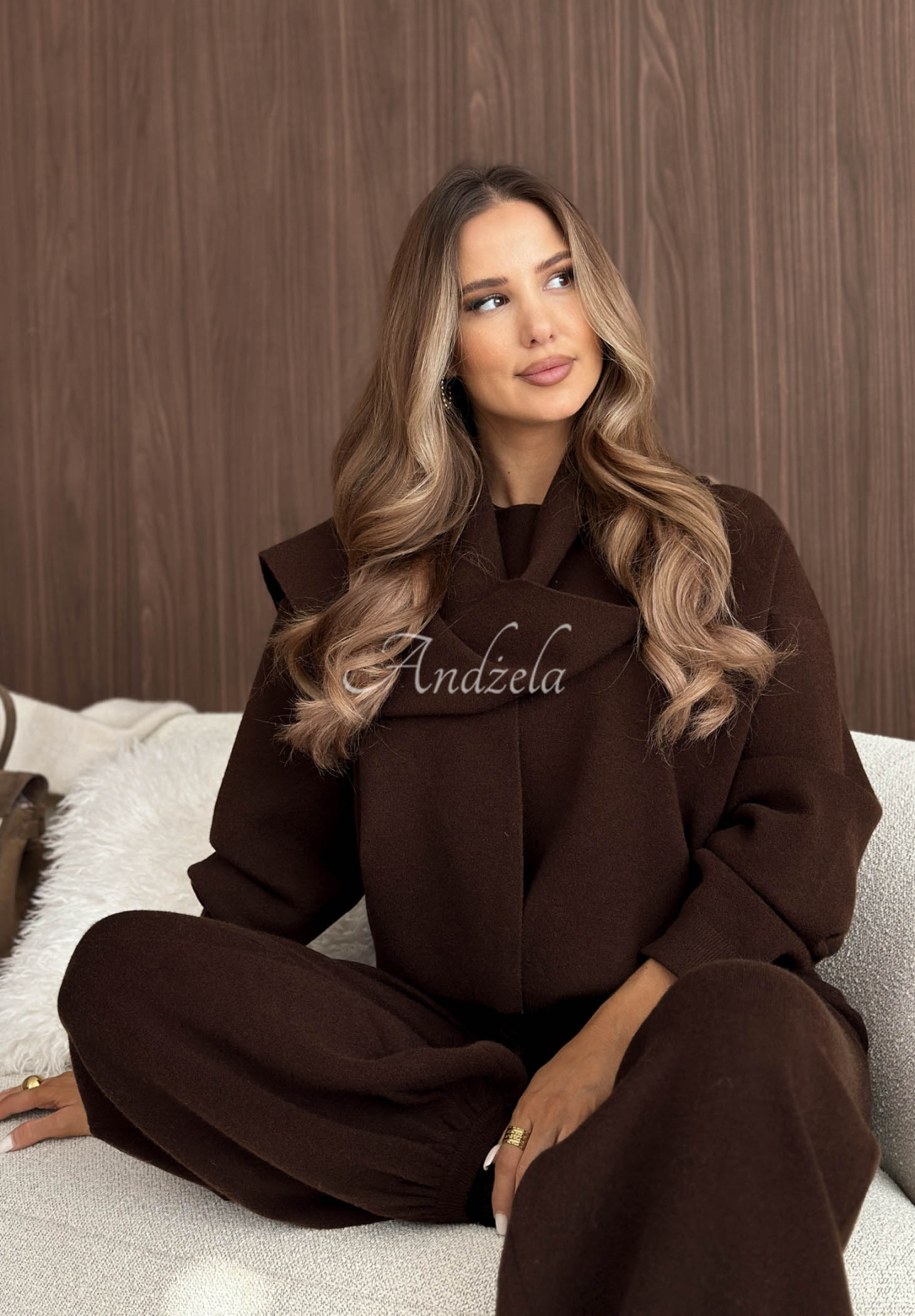 Strickset mit Schal aus Viskose Style Darling Schokoladenbraun