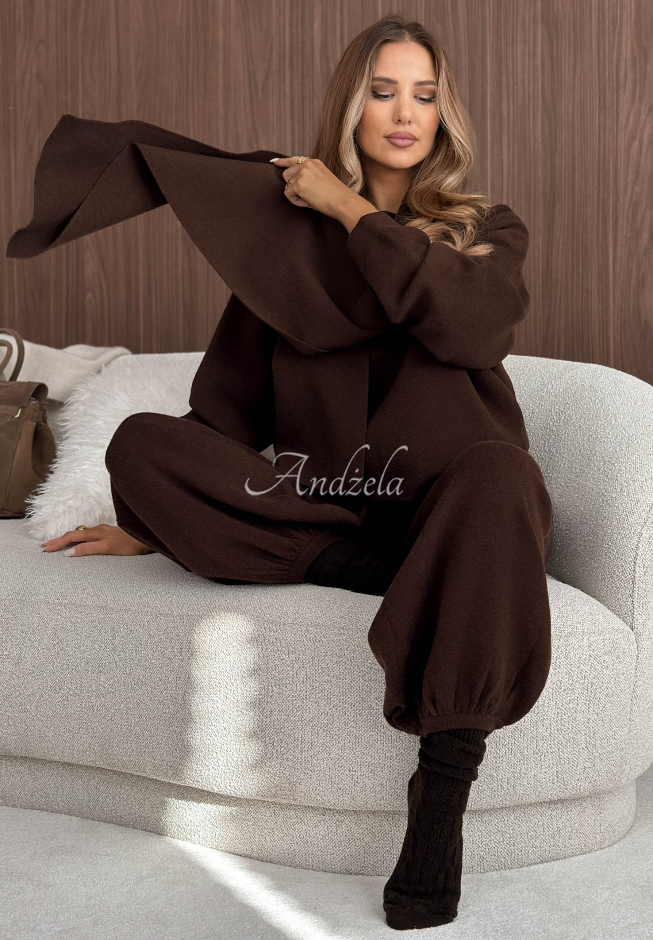 Strickset mit Schal aus Viskose Style Darling Schokoladenbraun
