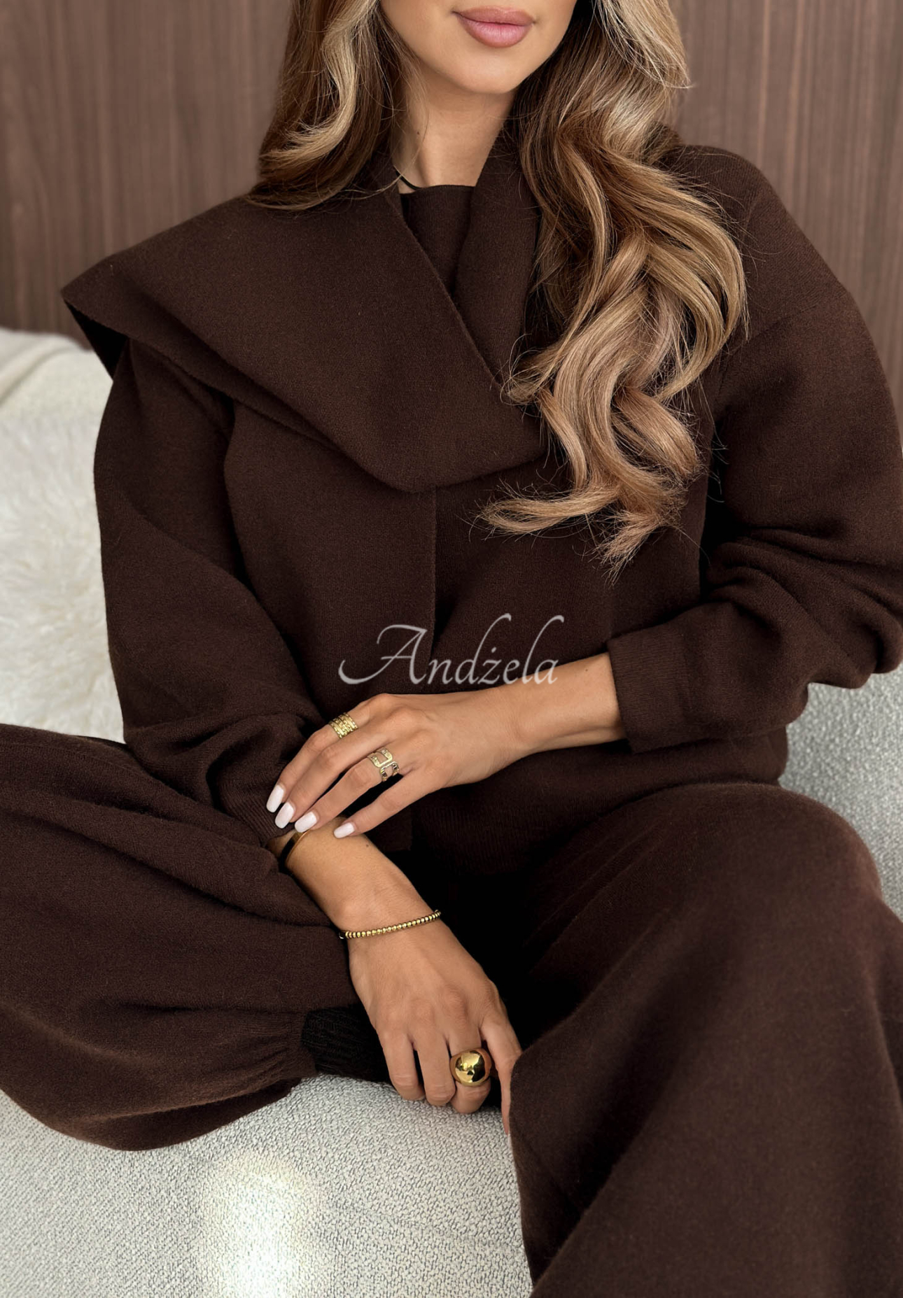 Strickset mit Schal aus Viskose Style Darling Schokoladenbraun