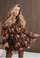 Kwiecista Kleid mini z paskiem Fall Bouquet Schokoladenbraun