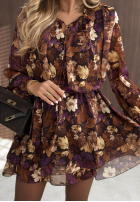 Kwiecista Kleid mini z paskiem Fall Bouquet Schokoladenbraun