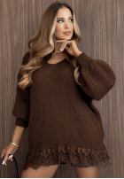 Pullover oversize z koronką Dusky Clouds rudy