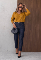 Bluse longsleeve z dekoltem i cekinami Last Sunrays Camel