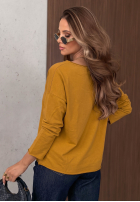 Bluse longsleeve z dekoltem i cekinami Last Sunrays Camel