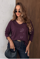 Bluse longsleeve z dekoltem i cekinami Last Sunrays Camel