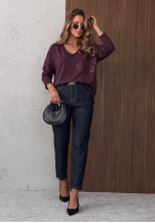 Bluse longsleeve z dekoltem i cekinami Last Sunrays Camel
