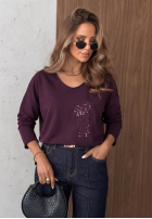 Bluse longsleeve z dekoltem i cekinami Last Sunrays Camel