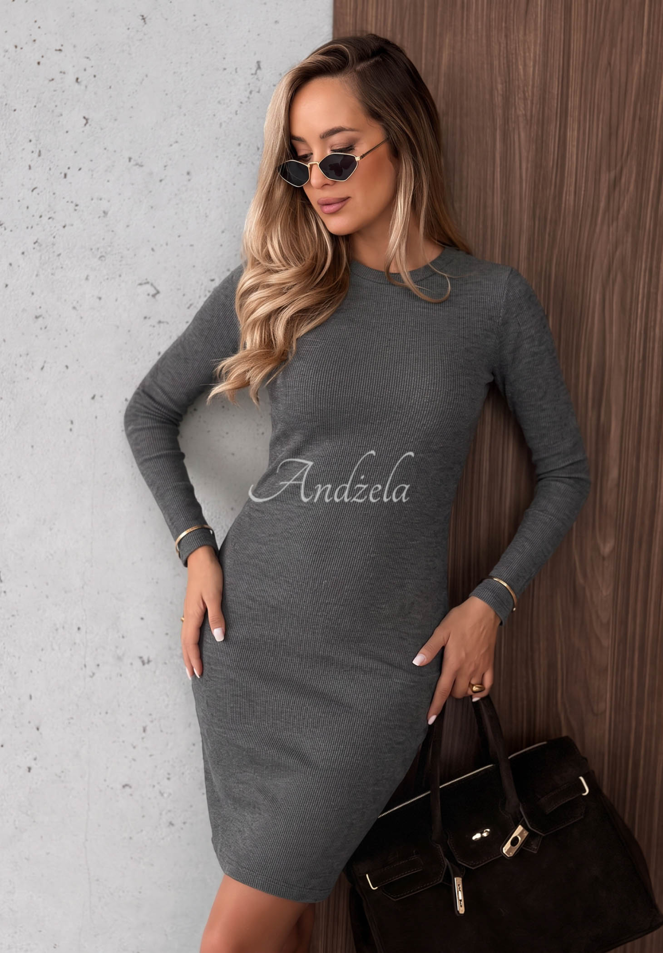 Gestreiftes Minikleid aus Baumwolle Every Season Dunkelgrau