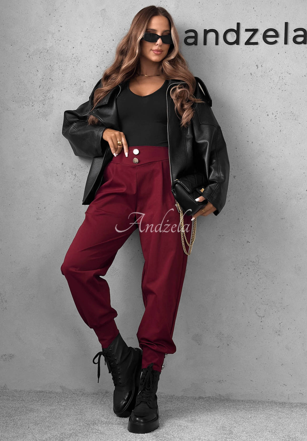 Jogginghose aus Viskose mit Knöpfen Divine Charm Burgunderrot