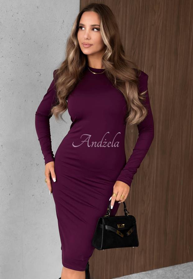 Midi-Kleid aus Viskose mit langen &Auml;rmeln Soft Classics Pflaumenfarben