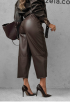 Skórzane Hose mom fit Warm Vanilla Schokoladenbraun