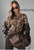Bluse longsleeve w panterkę After Noon Schokoladenbraun