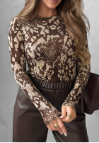 Bluse longsleeve w panterkę After Noon Schokoladenbraun
