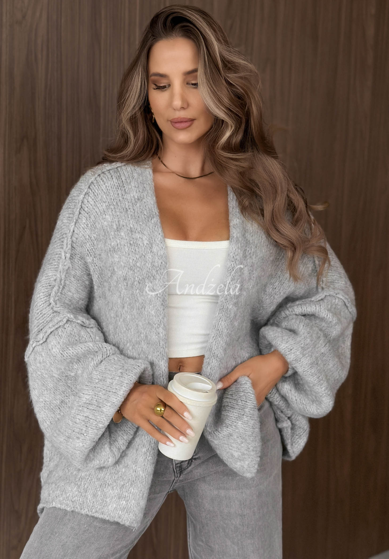 Oversize Cardigan Be Gentle And Kind Hellgrau