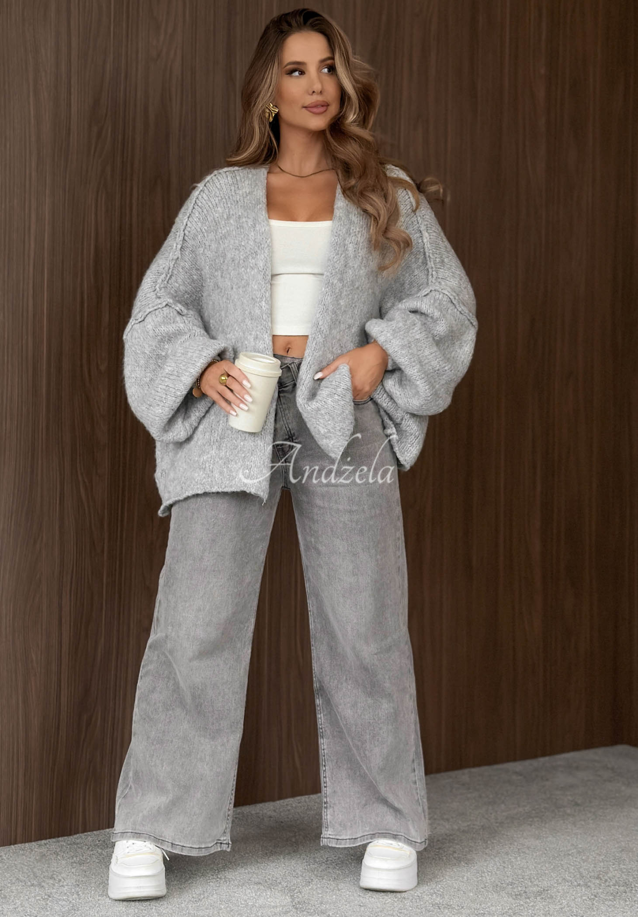 Oversize Cardigan Be Gentle And Kind Hellgrau