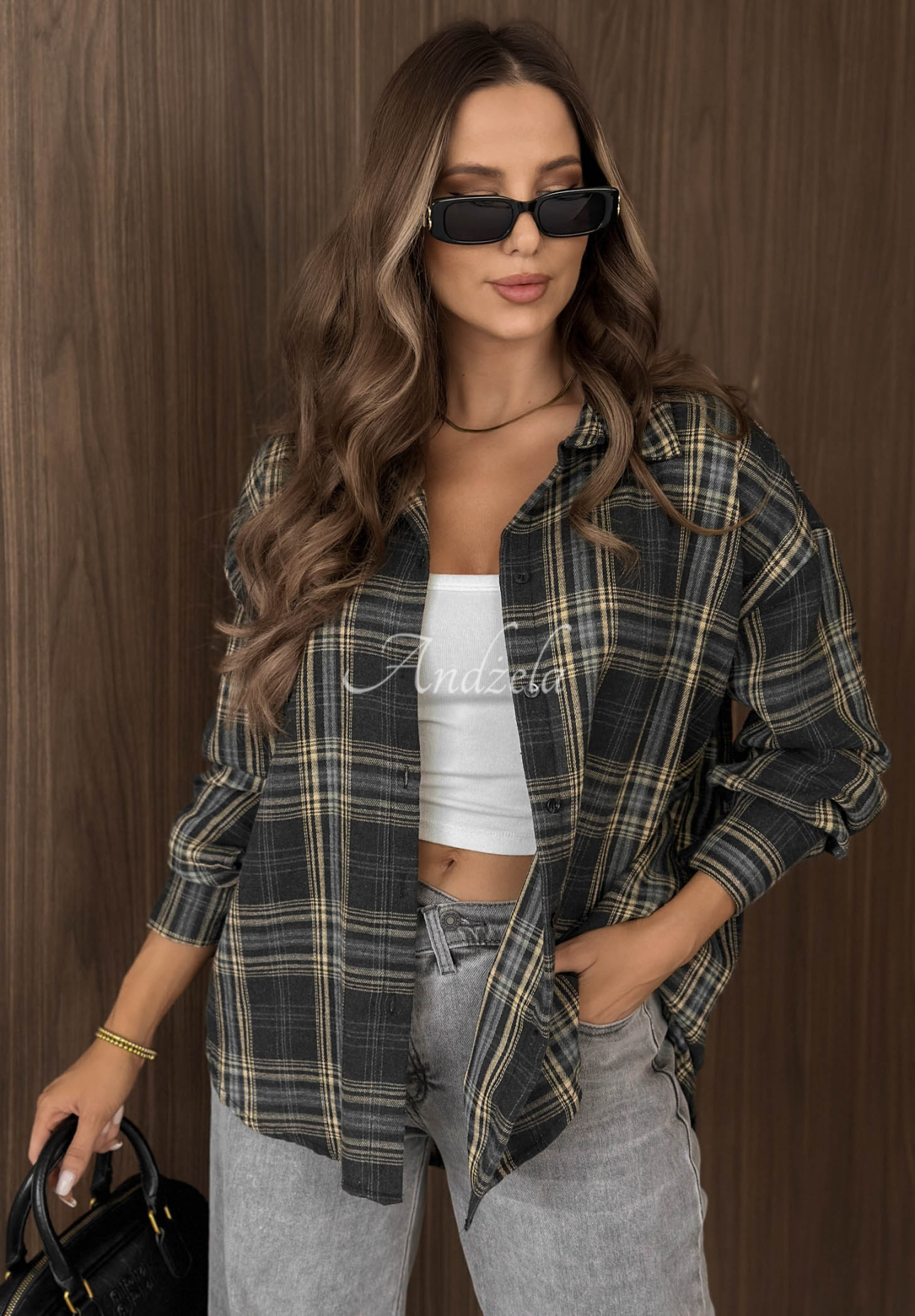 Kariertes Hemd mit Baumwolle Honey Days grau-Beige