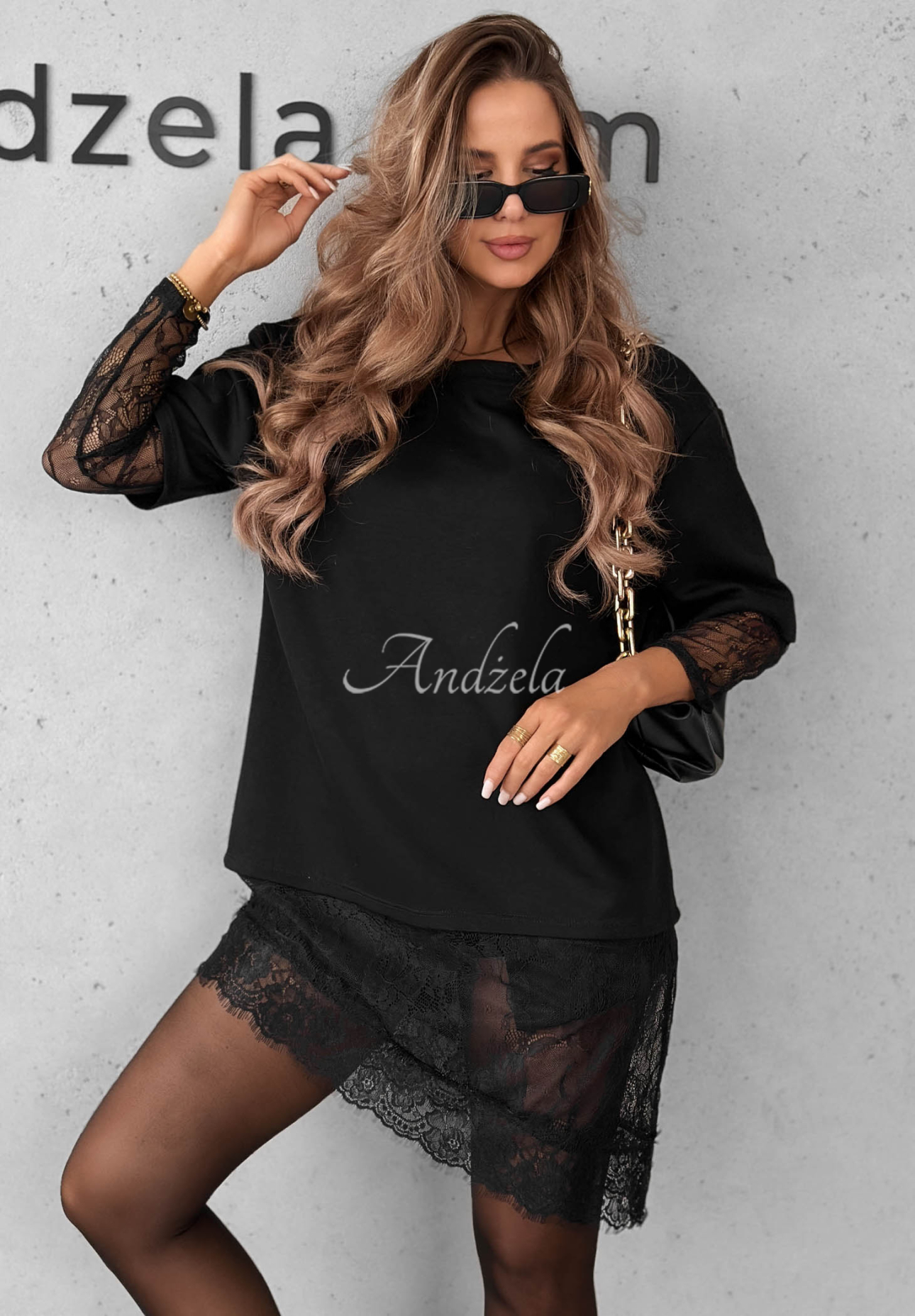 Tunika-Bluse mit Spitzeneinsätzen Last Call Schwarz