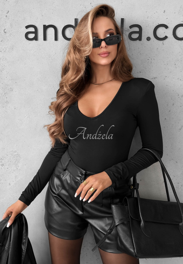 Longsleeve-Bluse mit Ausschnitt Main Girl Schwarz