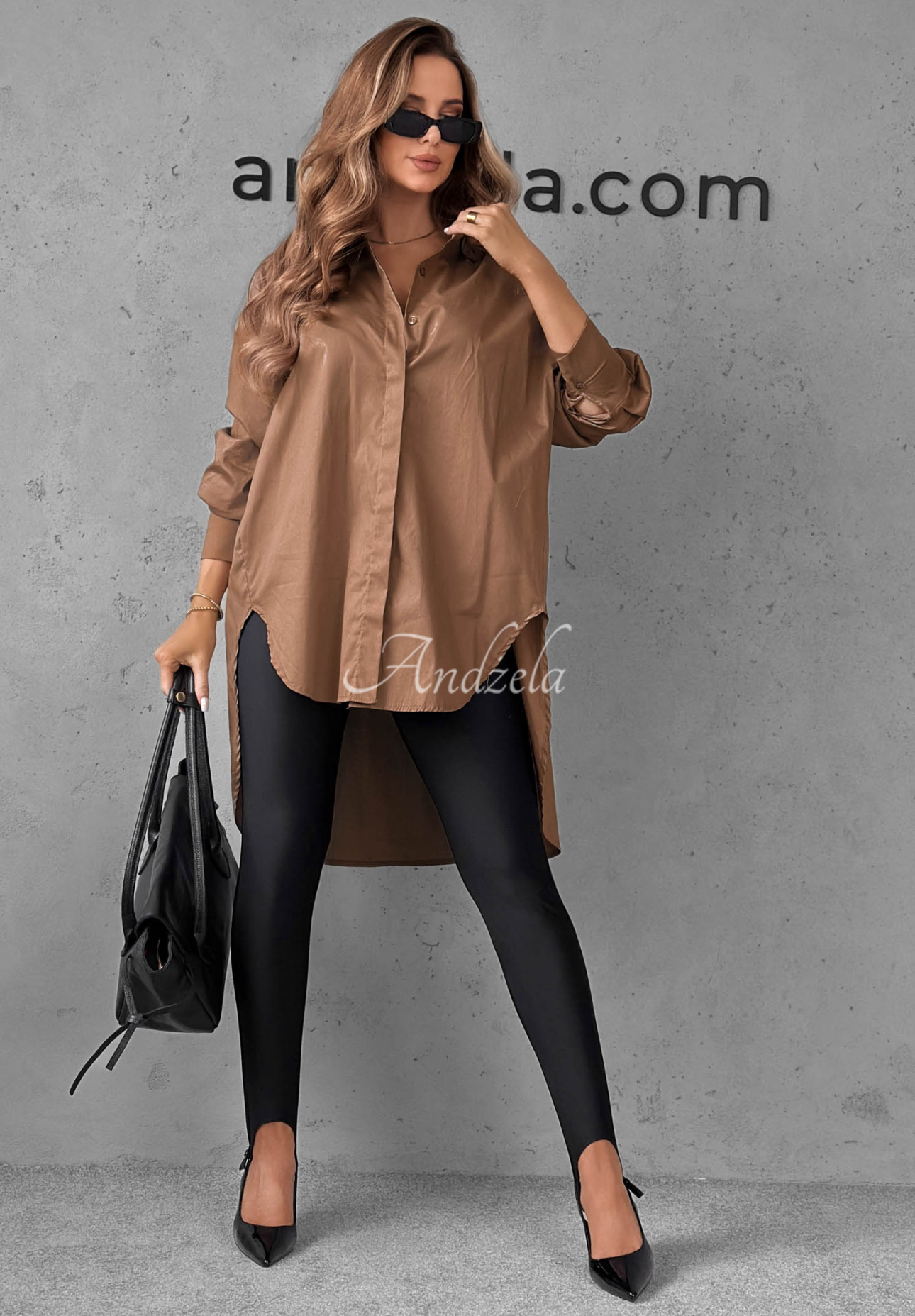 Asymmetrisches Baumwollhemd mit Kragen Soft Darlin Camel