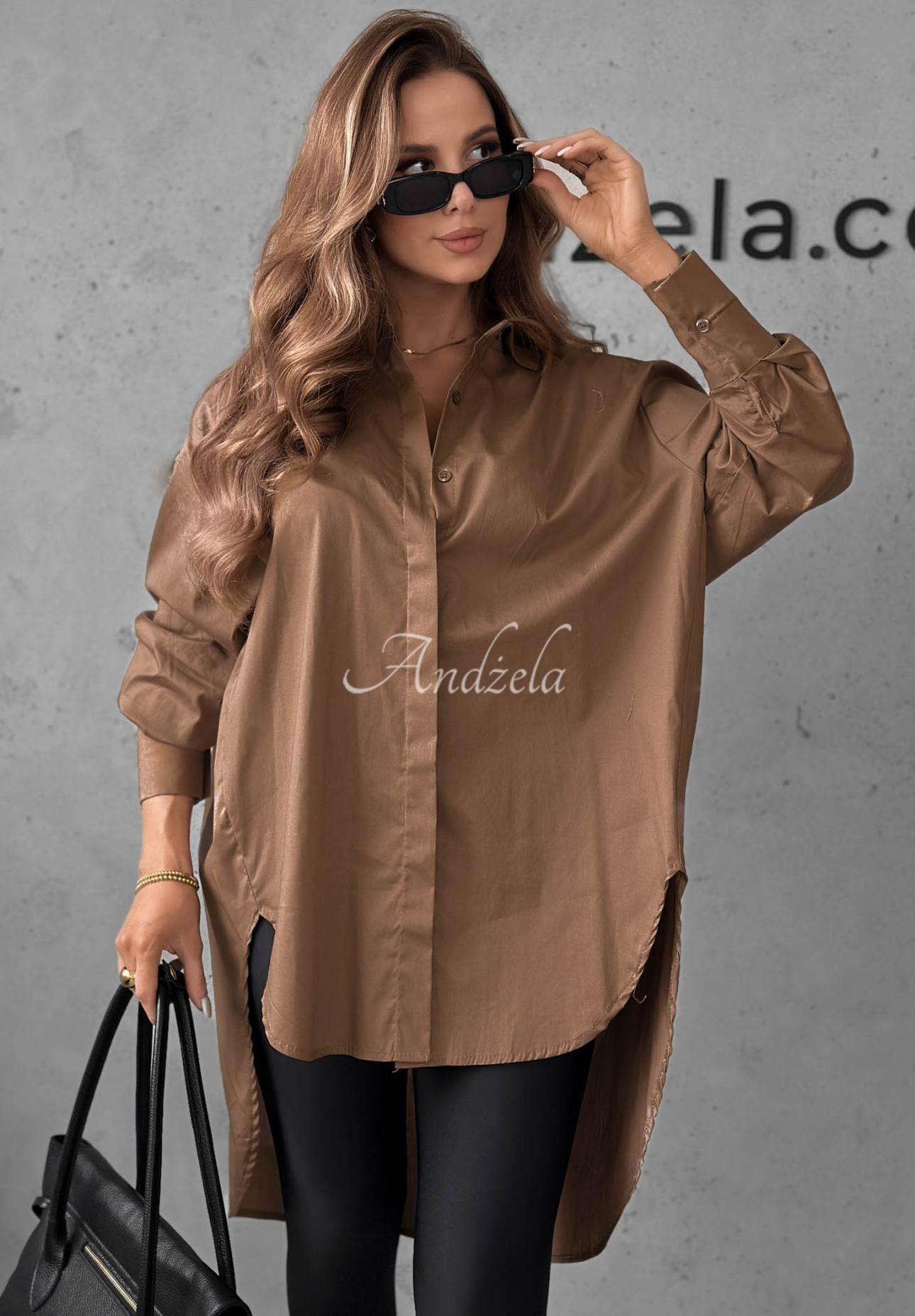 Asymmetrisches Baumwollhemd mit Kragen Soft Darlin Camel