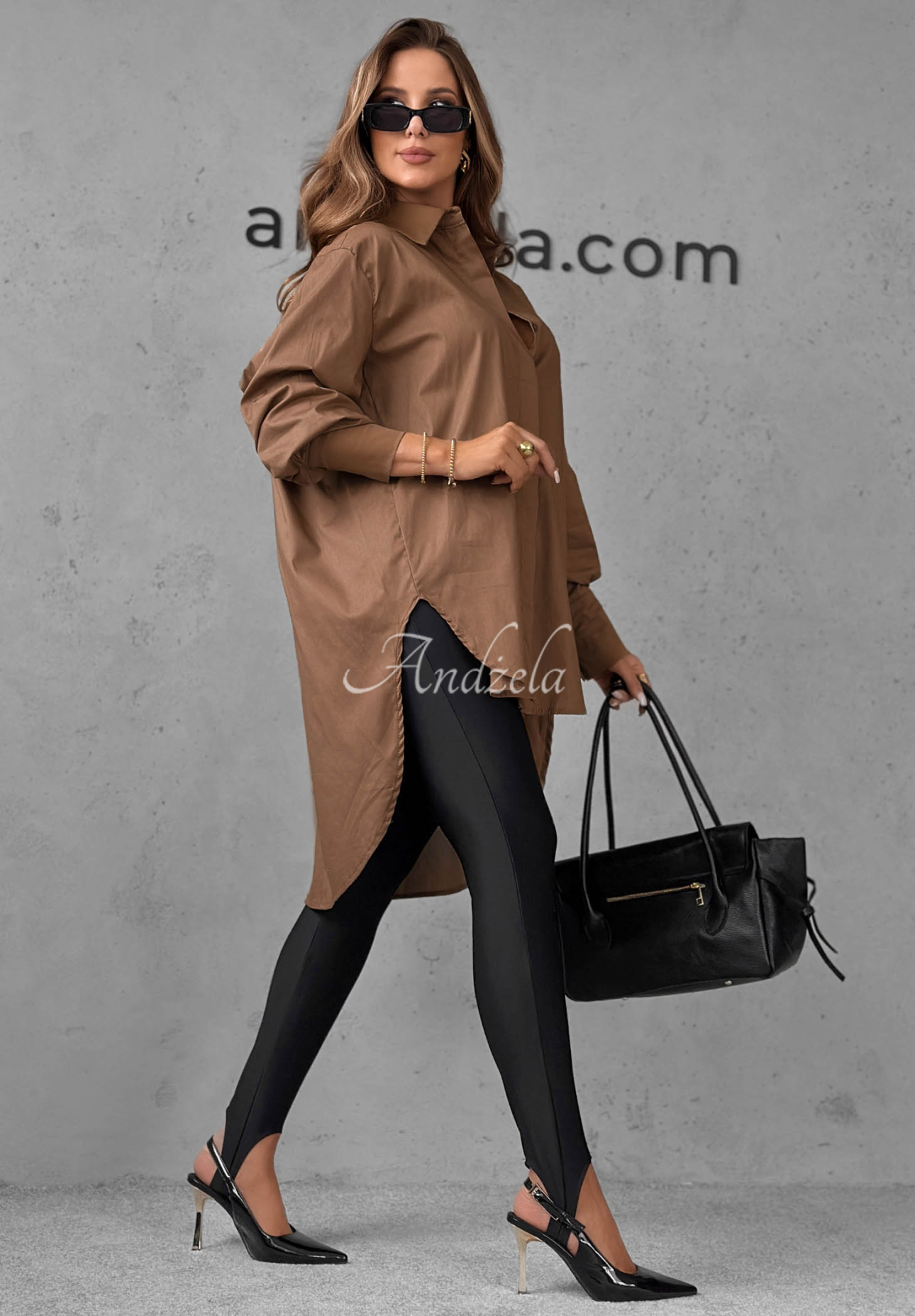 Asymmetrisches Baumwollhemd mit Kragen Soft Darlin Camel