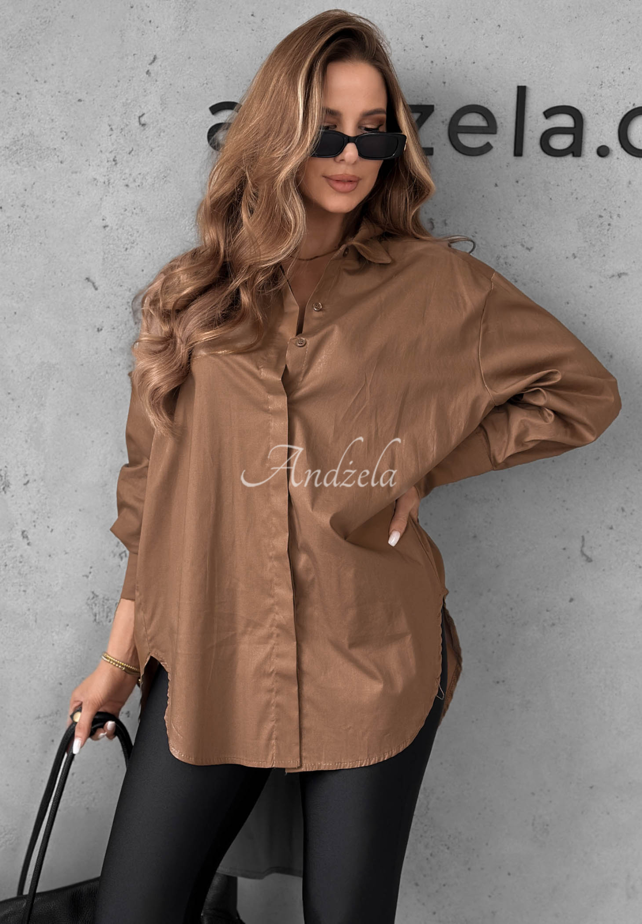 Asymmetrisches Baumwollhemd mit Kragen Soft Darlin Camel