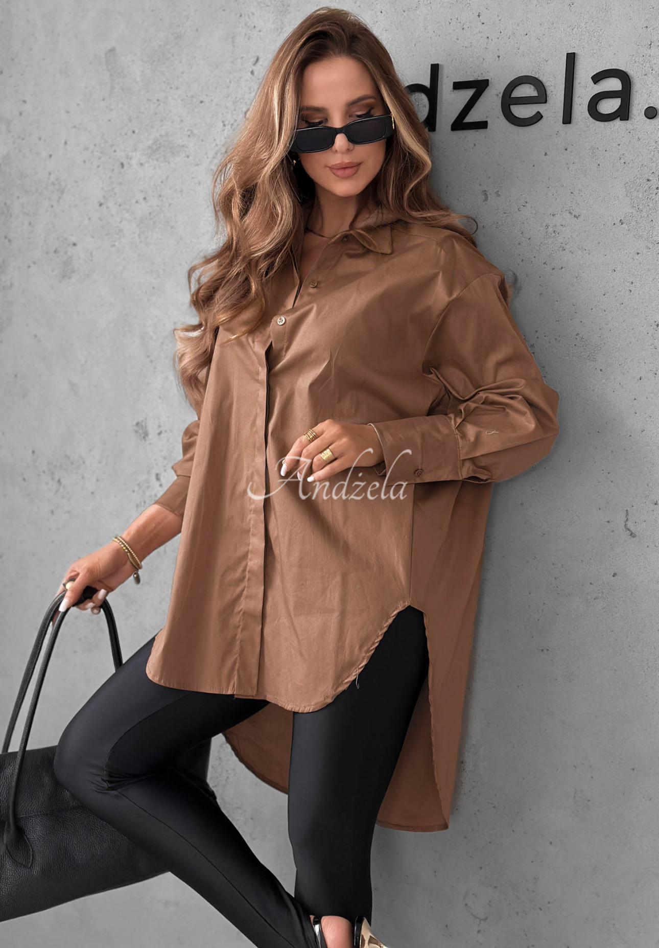 Asymmetrisches Baumwollhemd mit Kragen Soft Darlin Camel