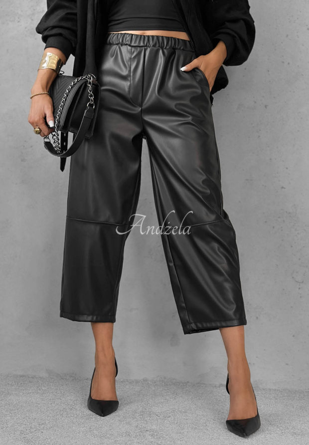 Lederhose mom fit Warm Vanilla Schwarz