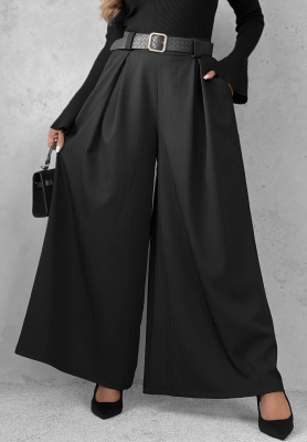 Weit geschnittene Stoffhose mit Gürtel Simple Elegance Schwarz