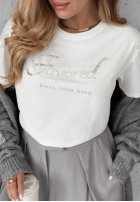 T-Shirt z ozdobnym napisem Favored Weiß