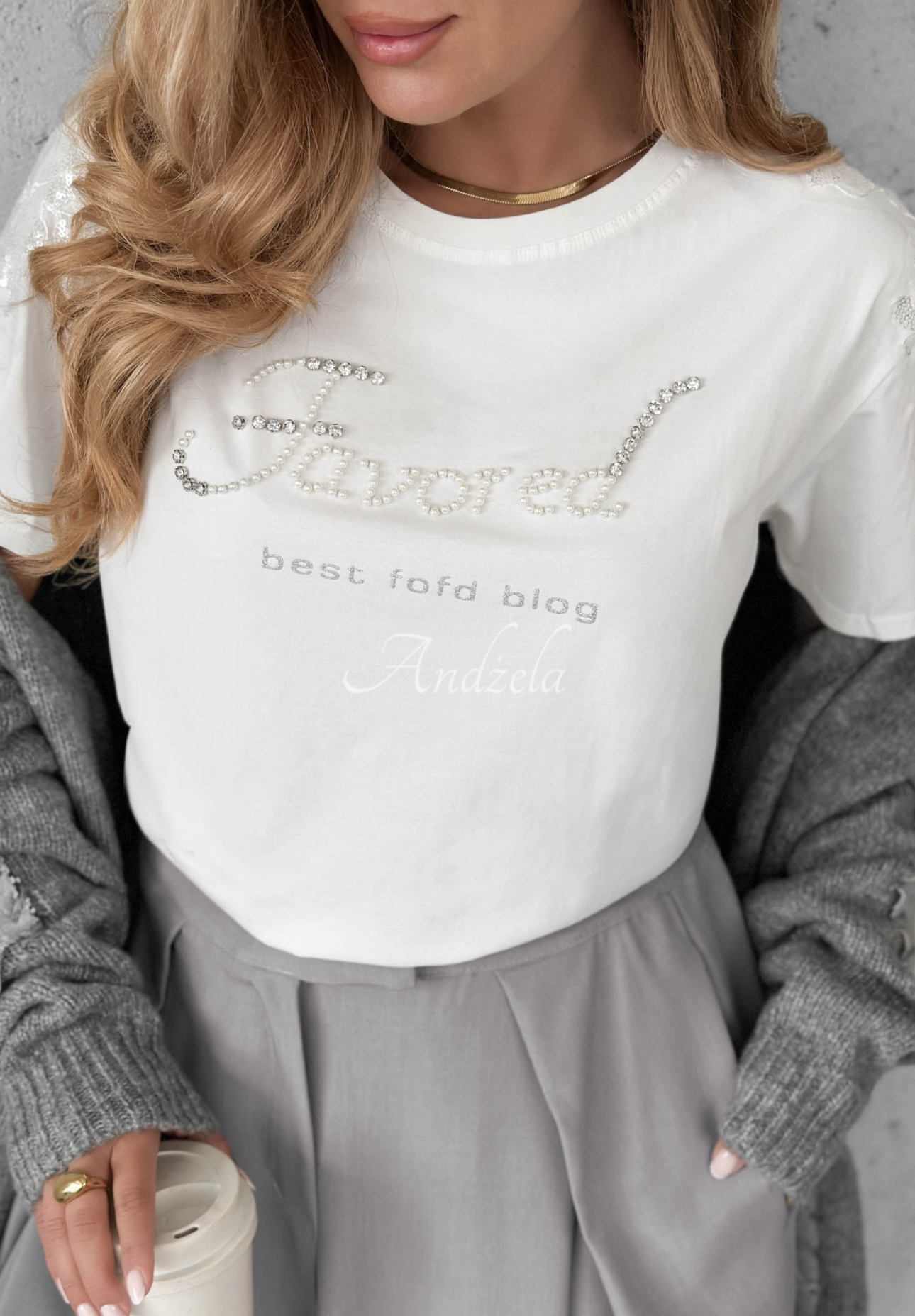 Baumwoll-T-Shirt mit dekorativem Schriftzug Favored Weiß