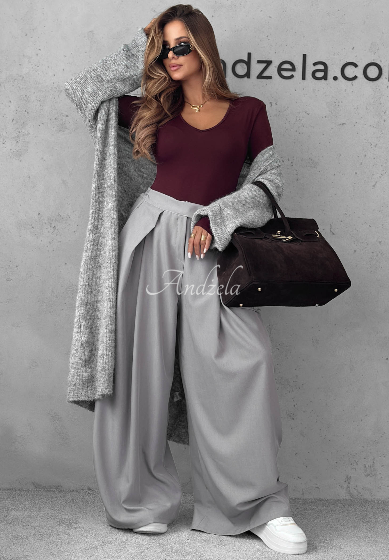 Longsleeve-Bluse mit Ausschnitt Main Girl Burgunderrot
