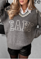 Pullover z napisem i dekoltem w serek Eaho Grau