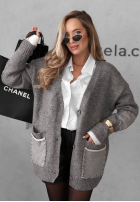 Rozpinany Cardigan oversize z kieszeniami Cozy Society Grau