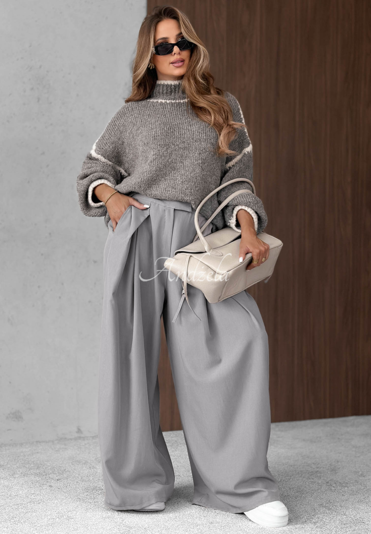 Rollkragenpullover mit Wolle und Viskose Sunday Darling  Grau