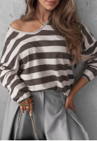 Bluse longsleeve w paski Mocha Touch Beige-Schokoladenbraun
