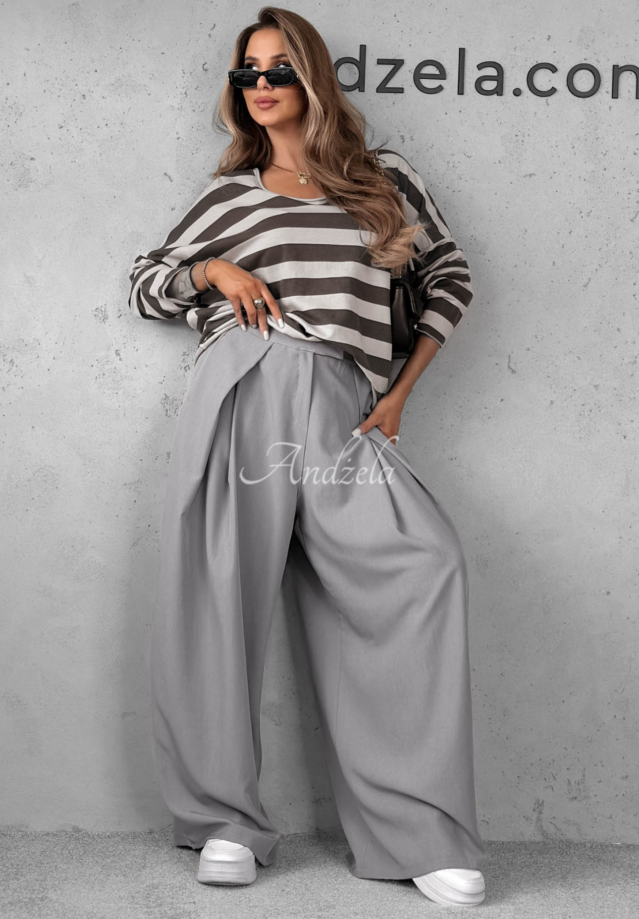 Langärmelige Baumwollbluse mit Streifenmuster Mocha Touch grau-schokoladenbraun